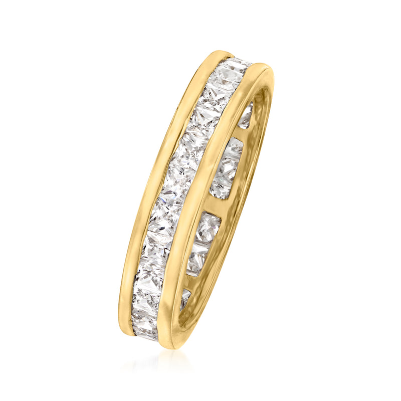 Gold over sterling silver CZ eternity band, side view with set white stones