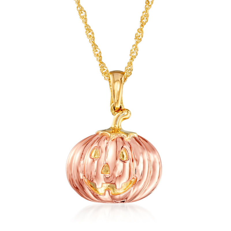 Two-tone gold over sterling jack-o-lantern pumpkin adjustable pendant necklace