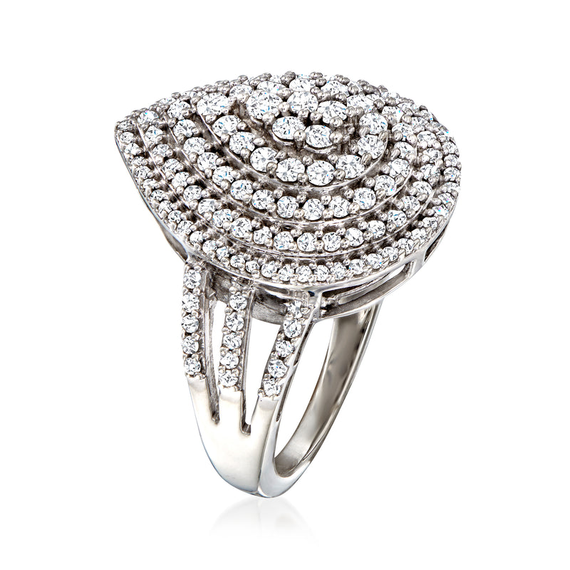 Pear-shaped diamond ring in sterling silver with pavé split shank