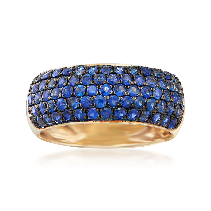 14kt yellow gold sapphire multi-row ring with blue round stones