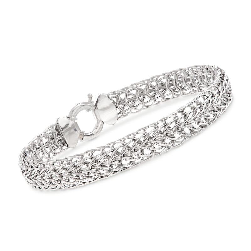 14kt white gold double flat-wheat link bracelet with hinged clasp