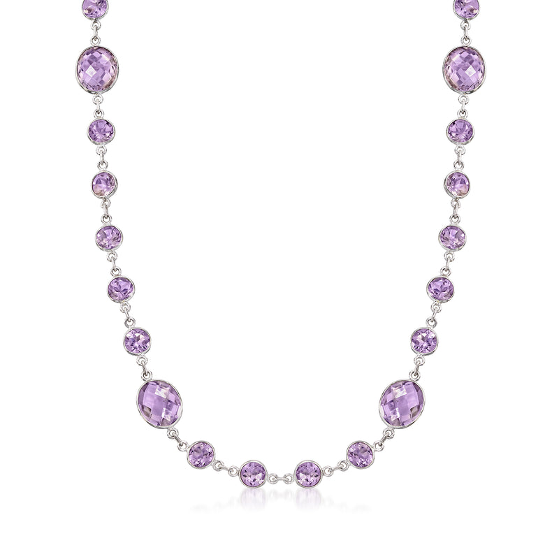 Sterling silver amethyst necklace with oval and round purple gemstone stations