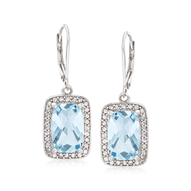 Sterling silver drop earrings with sky blue topaz center and white zircon halo