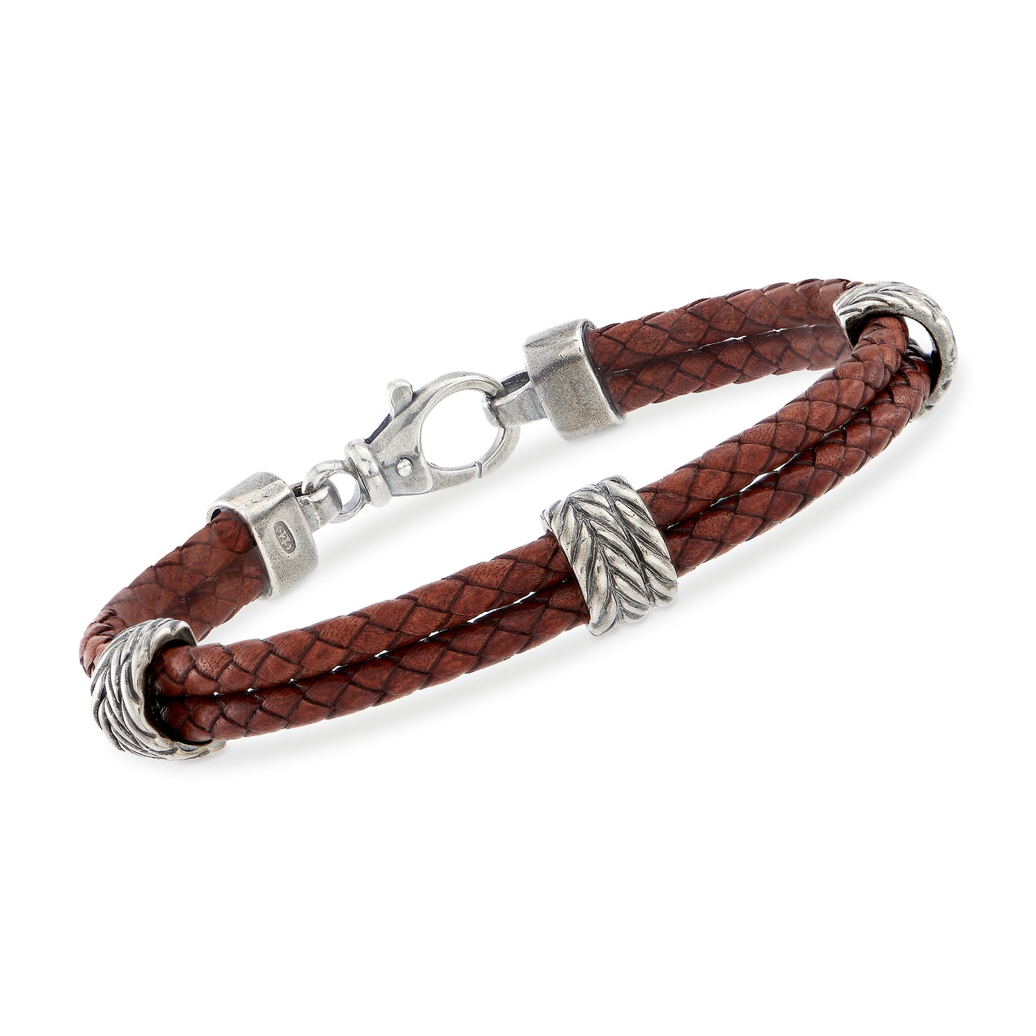 Phillip Gavriel Men's Brown Leather Station Bracelet With Sterling Silver