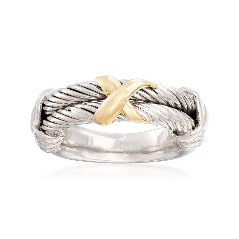 Sterling silver cable ring with 18kt gold twisted accent