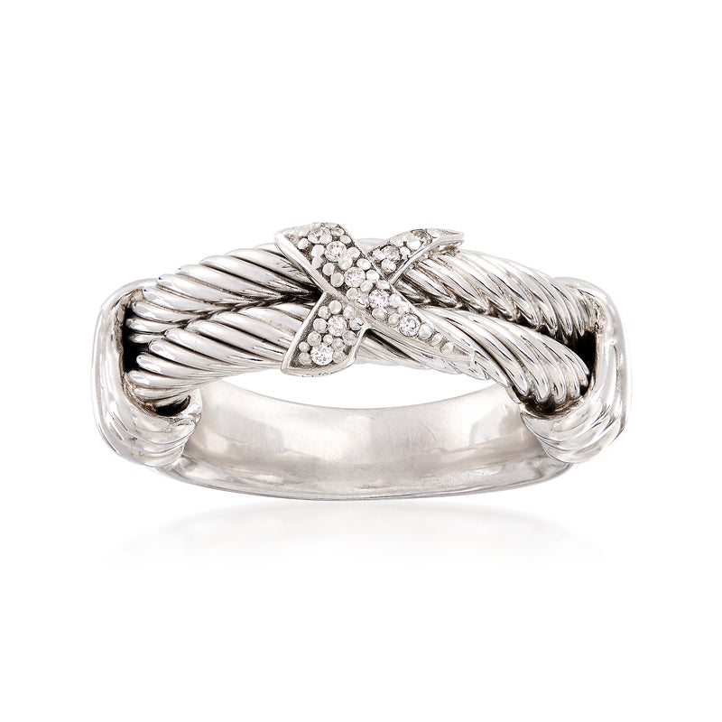 Phillip Gavriel sterling silver cable ring with diamond accents, twisted rope design