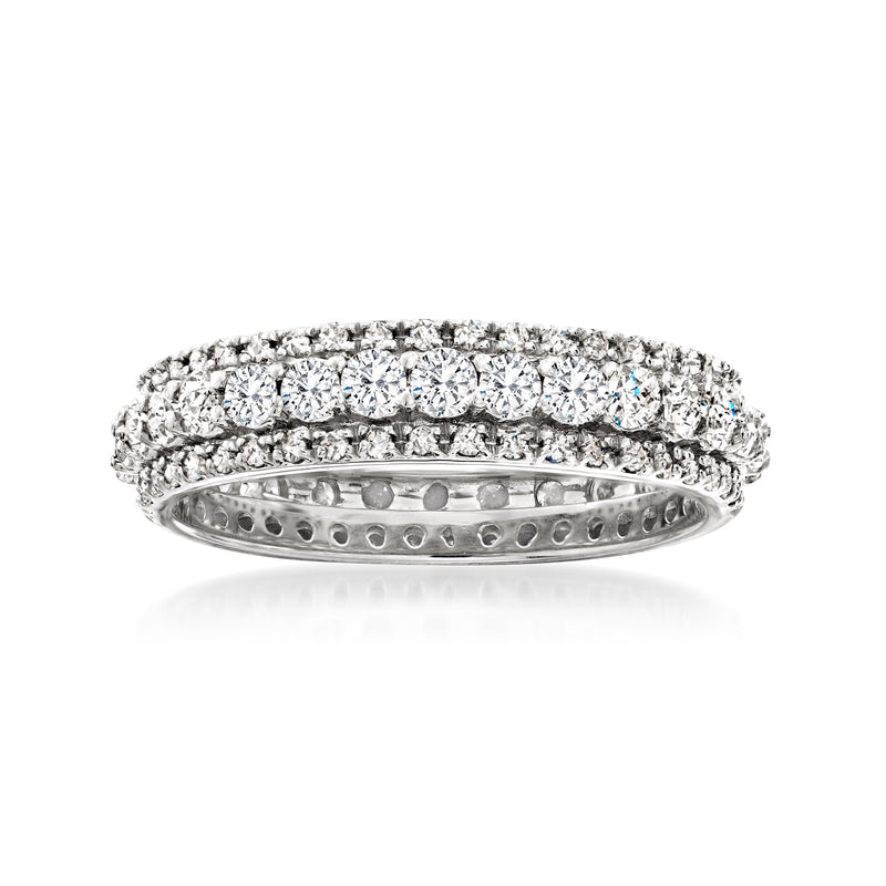 14kt white gold diamond eternity band, round diamonds set all around