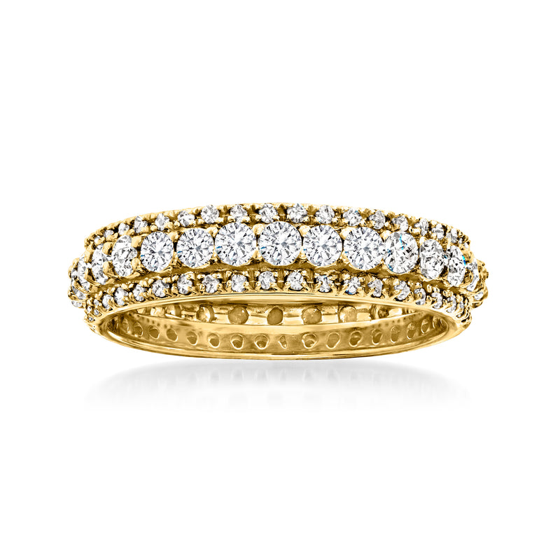 14kt yellow gold diamond eternity band with round-cut stones, full row setting