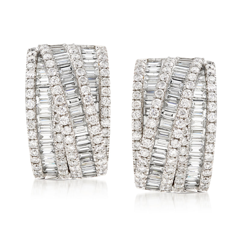 Diamond crisscross drop earrings in white gold, pair front view