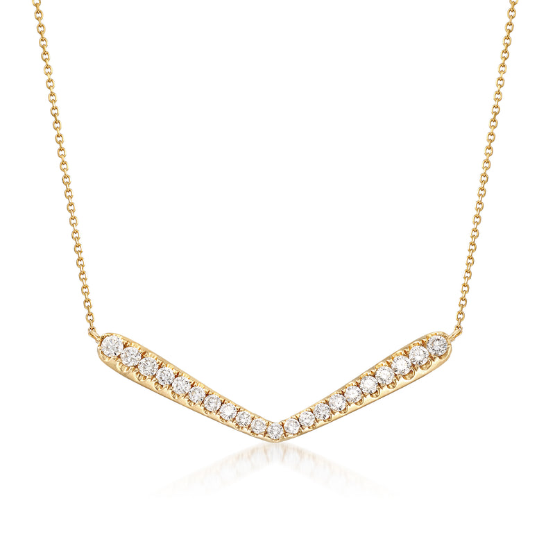Diamond V-shape station necklace in 14kt yellow gold