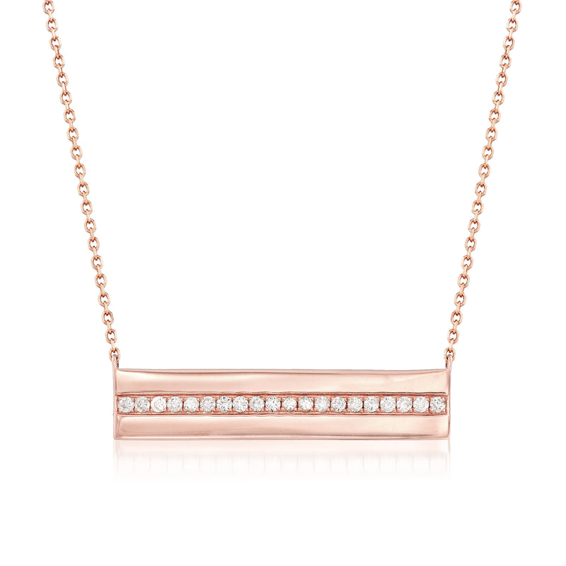 14kt rose gold diamond bar necklace with sparkling row of stones