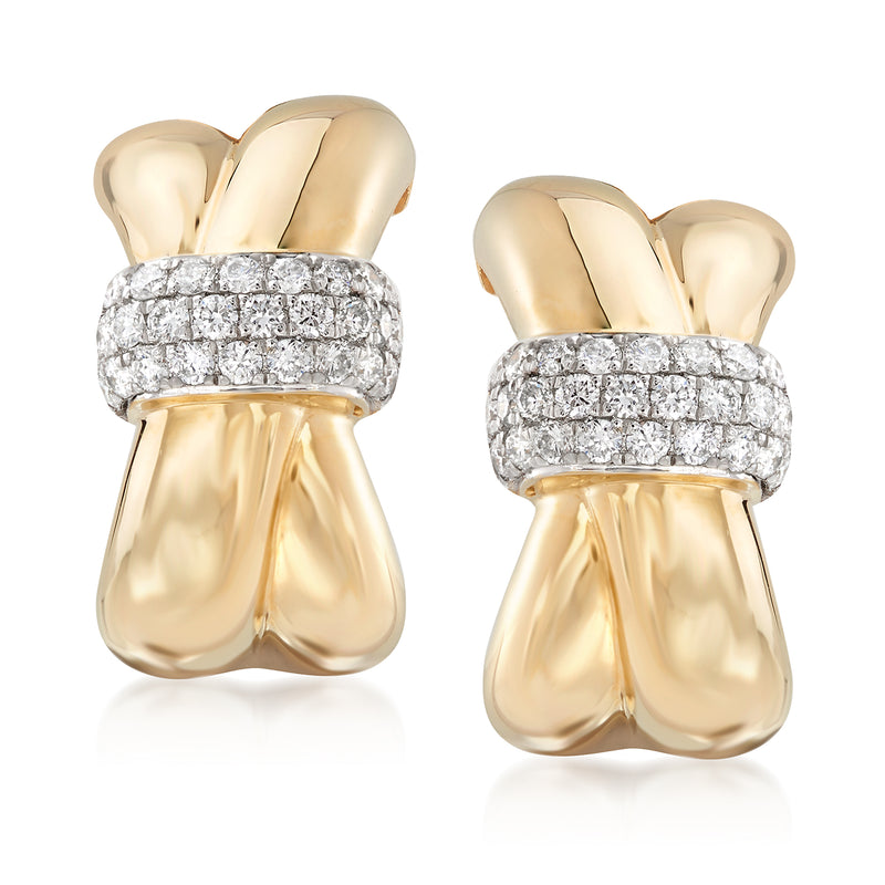 14kt yellow gold crisscross diamond drop earrings, pair