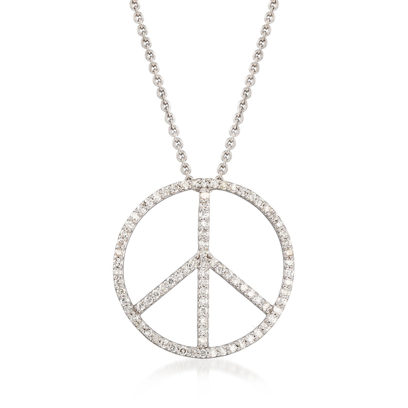 Diamond peace sign pendant necklace in 14kt white gold