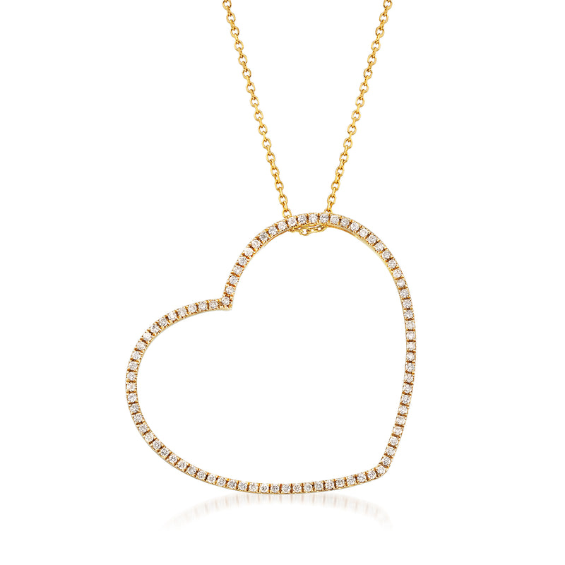 14kt yellow gold open-heart diamond pendant necklace