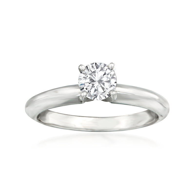 14kt white gold solitaire diamond ring with round center stone