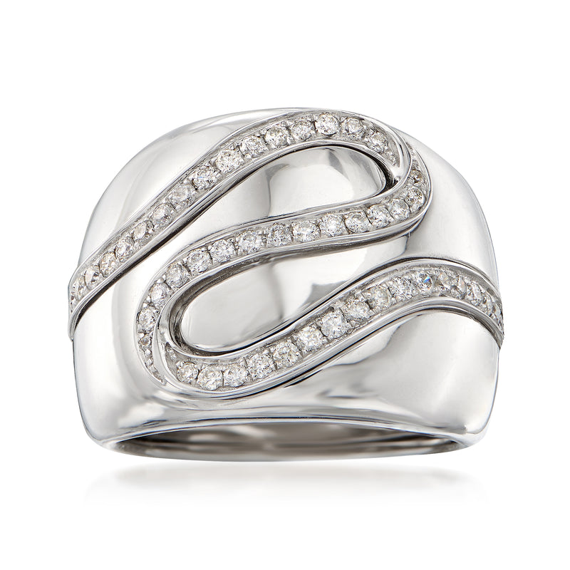 14kt white gold diamond ribbon ring with two pave-set diamond rows