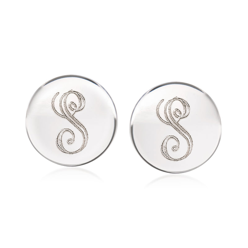 14kt white gold disc stud earrings with engraved monogram S
