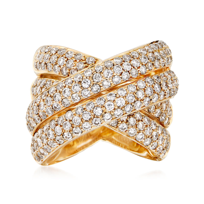 Diamond highway ring in 14kt yellow gold with crisscross pavé diamond rows