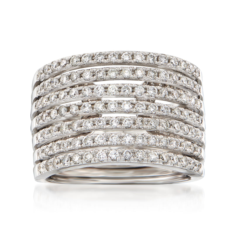 14kt white gold multi-row diamond ring with round stones