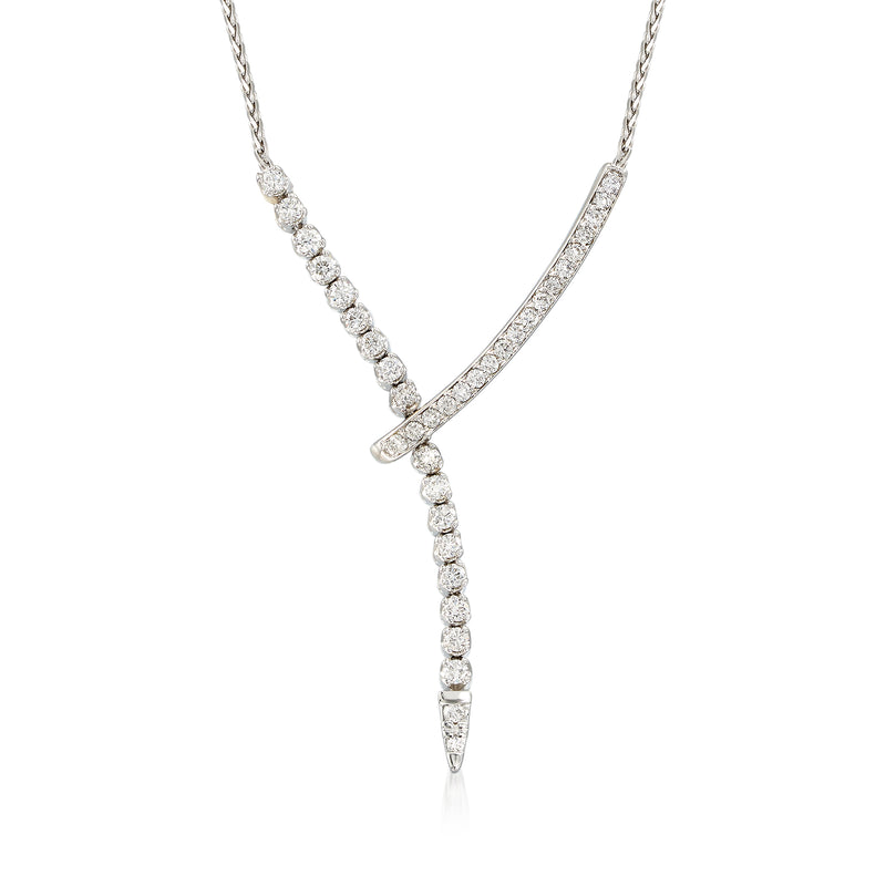 Diamond Y-necklace in 14k white gold with pavé and drop strand