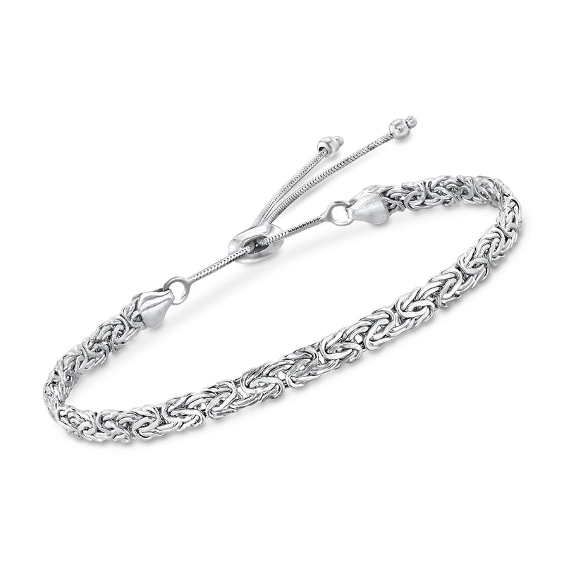 14kt white gold Byzantine bolo bracelet with twisted chain links and sliding connector