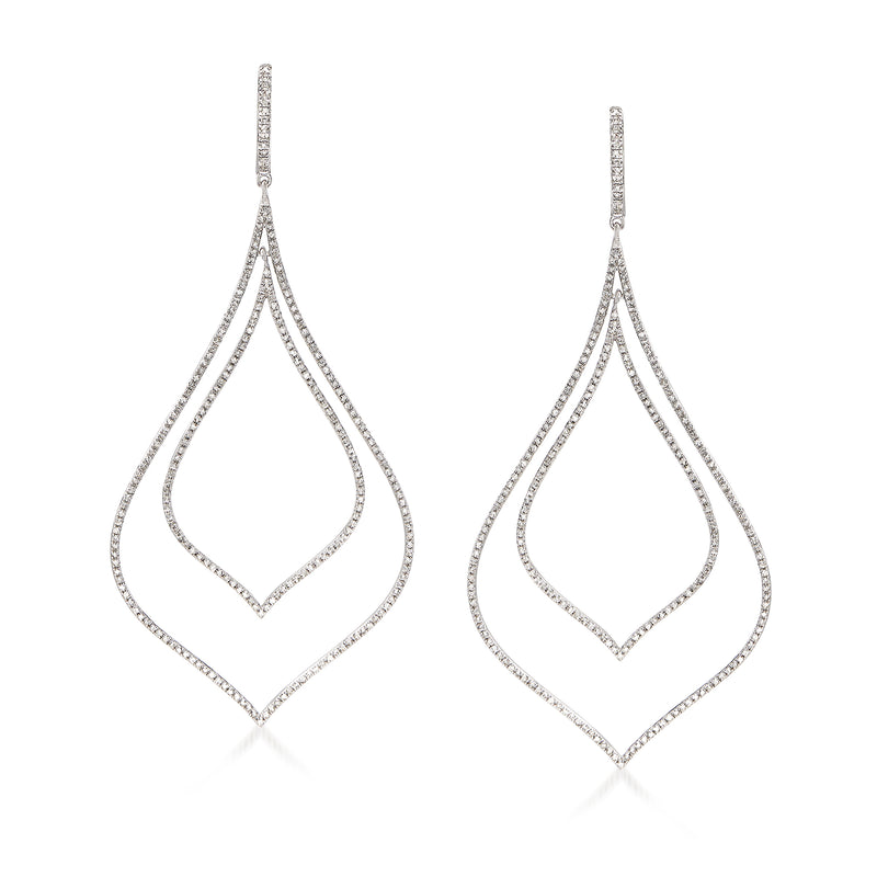 Sterling silver double open teardrop diamond earrings with sparkling stone accents