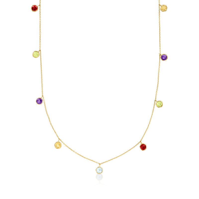 14kt yellow gold station necklace with bezel-set multicolor round gemstones