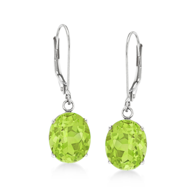 Sterling silver leverback drop earrings with round lime-green peridot gemstones