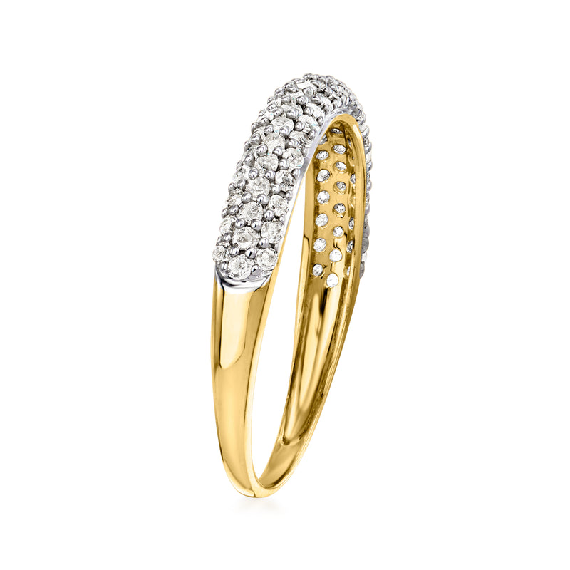 14kt yellow gold pavé diamond bypass ring with split band