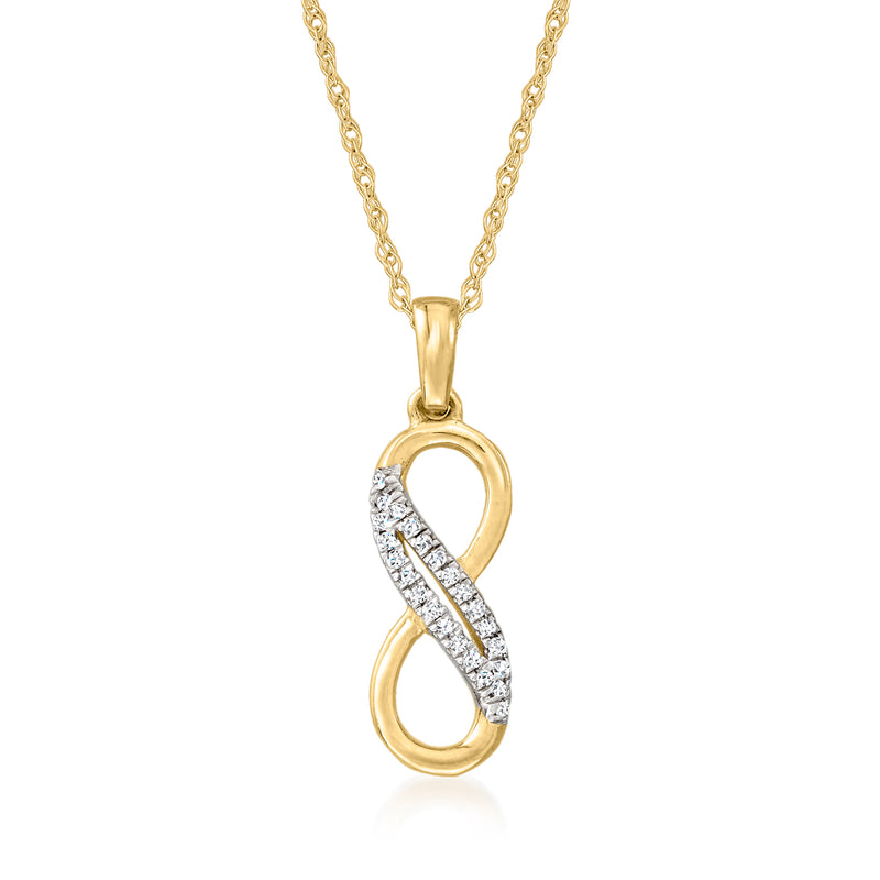 14kt yellow gold infinity pendant necklace with diamond accents