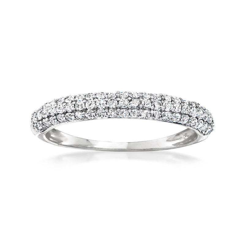 14kt white gold pave diamond band ring with sparkling full row stones, low profile
