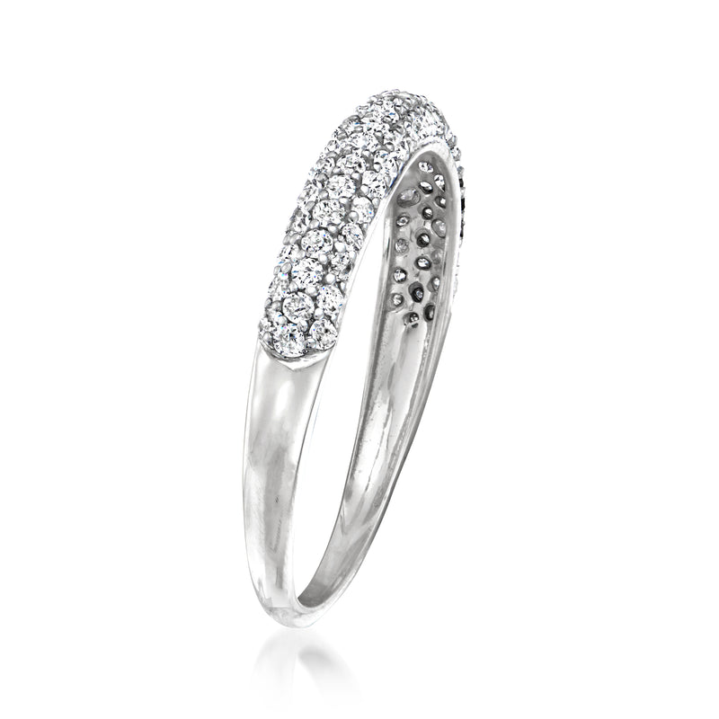 14kt white gold pave diamond ring, side angle shows continuous diamond setting
