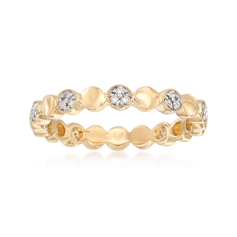 14kt yellow gold eternity band with alternating pavé diamond and polished circles