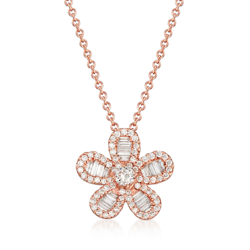 Diamond flower pendant necklace in 18kt rose gold