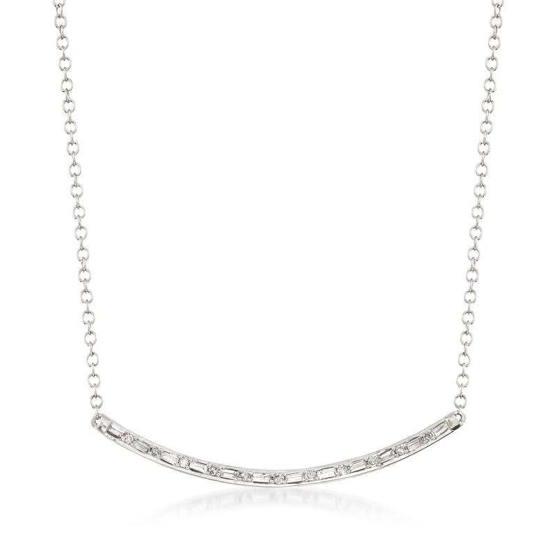 14kt white gold curved bar necklace with 0.18 ct diamonds