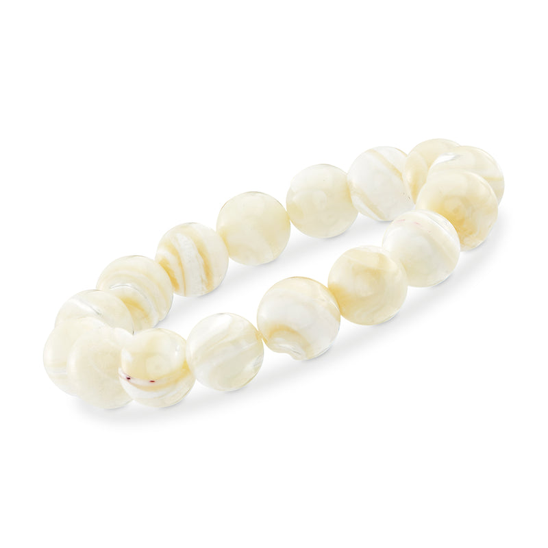 Ivory mother-of-pearl bead stretch bracelet with smooth round 12mm beads