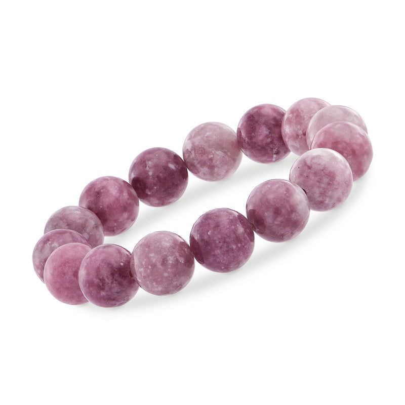 Purple lepidolite bead stretch bracelet with round gemstone beads