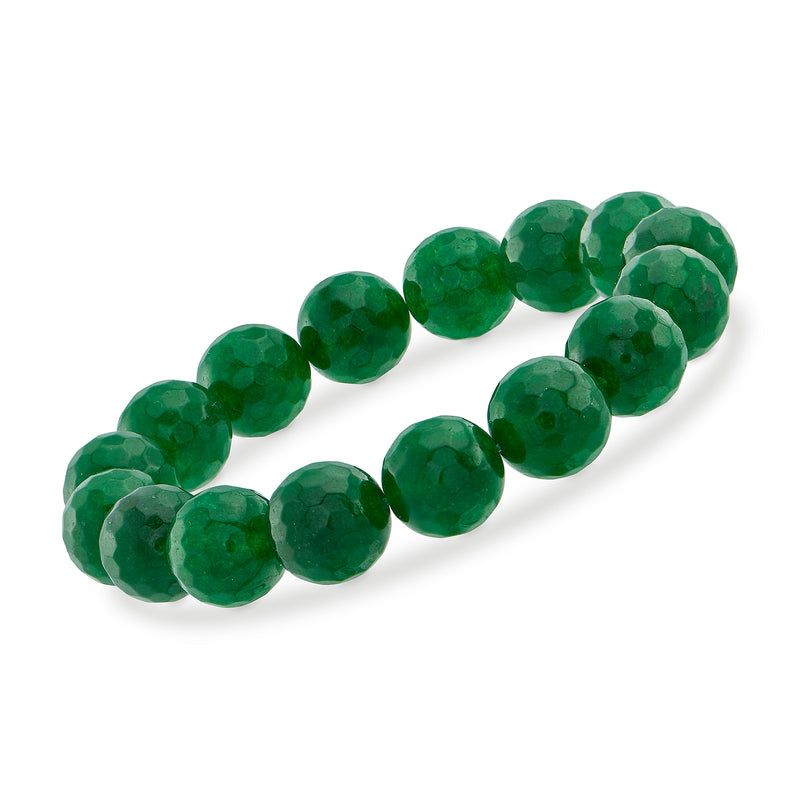 Green quartz bead stretch bracelet with round faceted beads