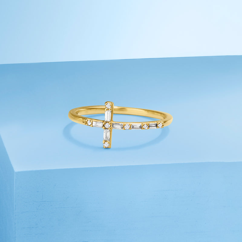 .16 ct. t.w. Diamond Cross Ring in 14kt Yellow Gold