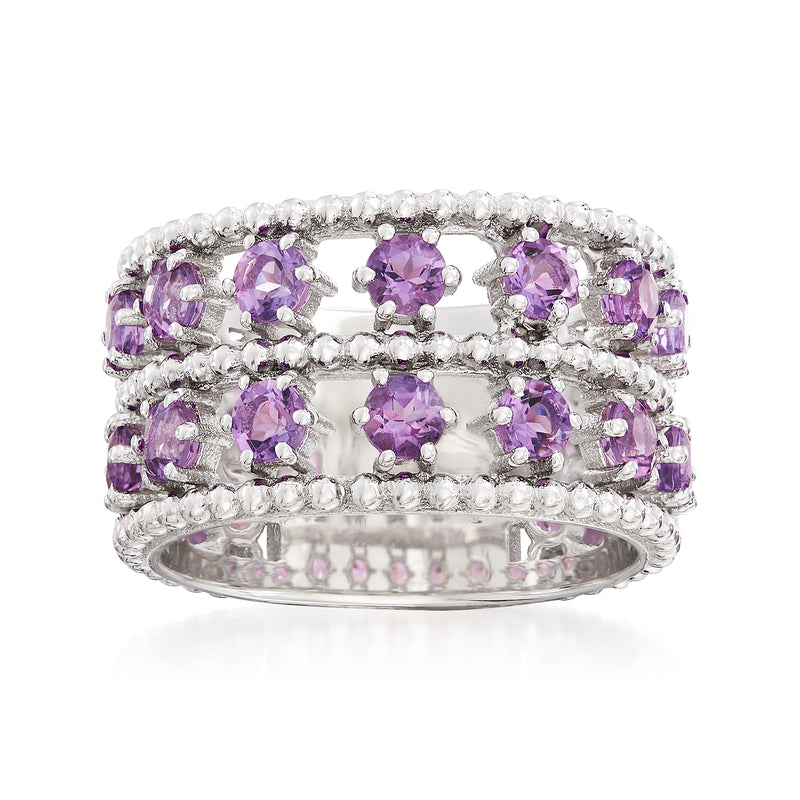 Andrea Candela Cava amethyst two-row ring in sterling silver with purple gemstones