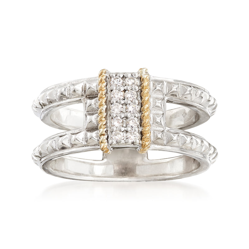 Andrea Candela La Romana diamond ring in sterling silver and 18kt gold with pavé center