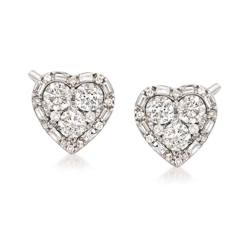 1.20 ct. t.w. Diamond Heart Earrings in 14kt White Gold