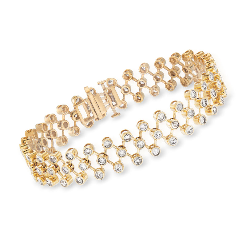 14kt yellow gold diamond open-link bracelet with round bezel-set stones