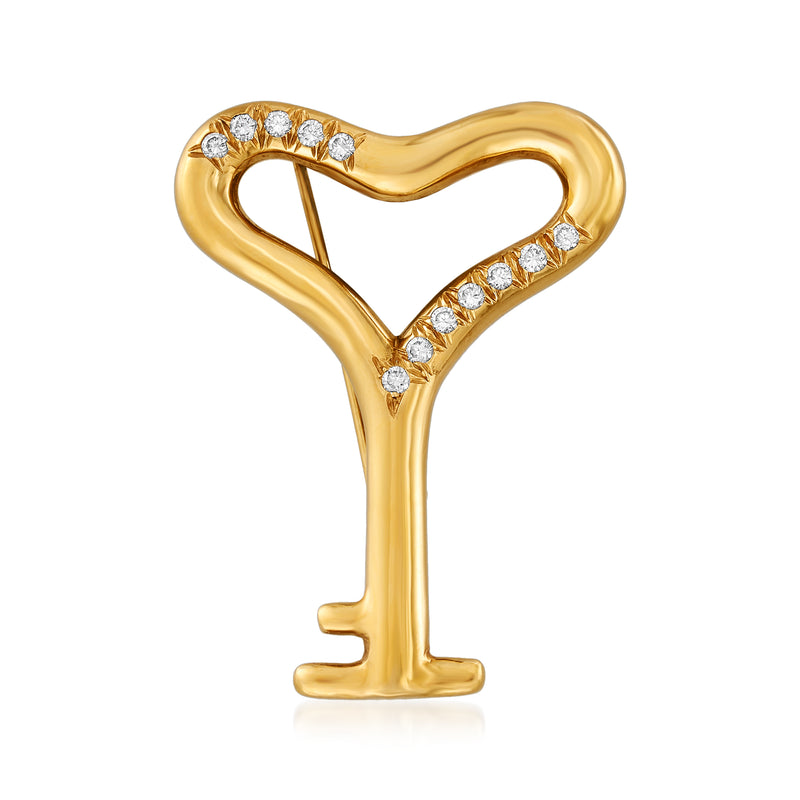 18kt yellow gold heart-shaped key pin with diamond accents