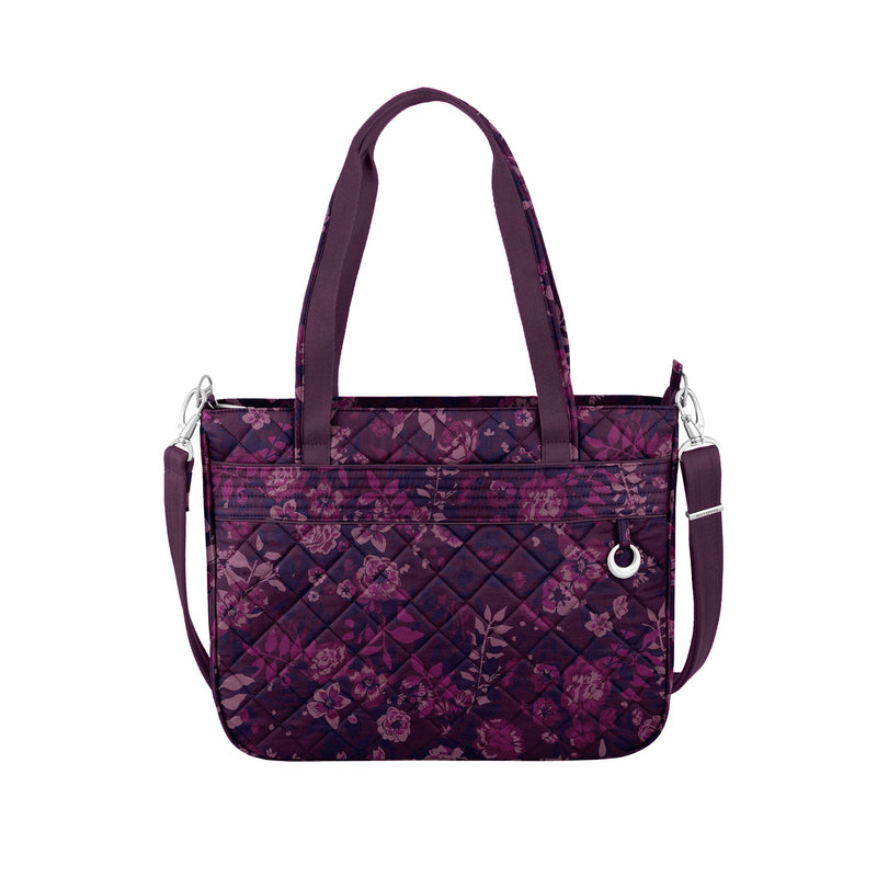 Travelon Anti-Theft Boho tote bag in wine-rose with top zip and shoulder straps