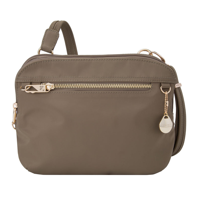 Sable nylon twill organizer pouch with zip top, side pocket, and adjustable strap