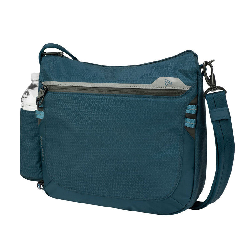 Travelon anti-theft active teal nylon crossbody bag with front zip pocket