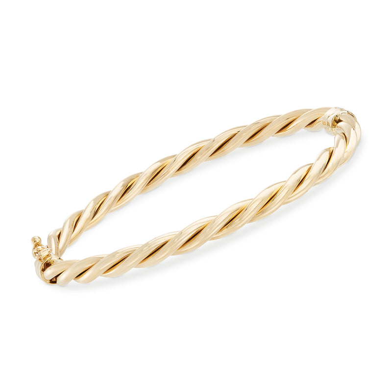 14kt yellow gold twisted bangle bracelet with clasp end detail