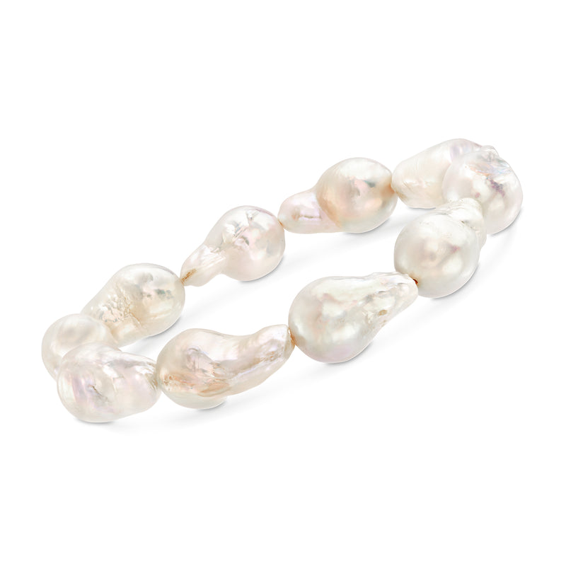 Cultured pearl stretch bracelet with large irregular oval white pearls