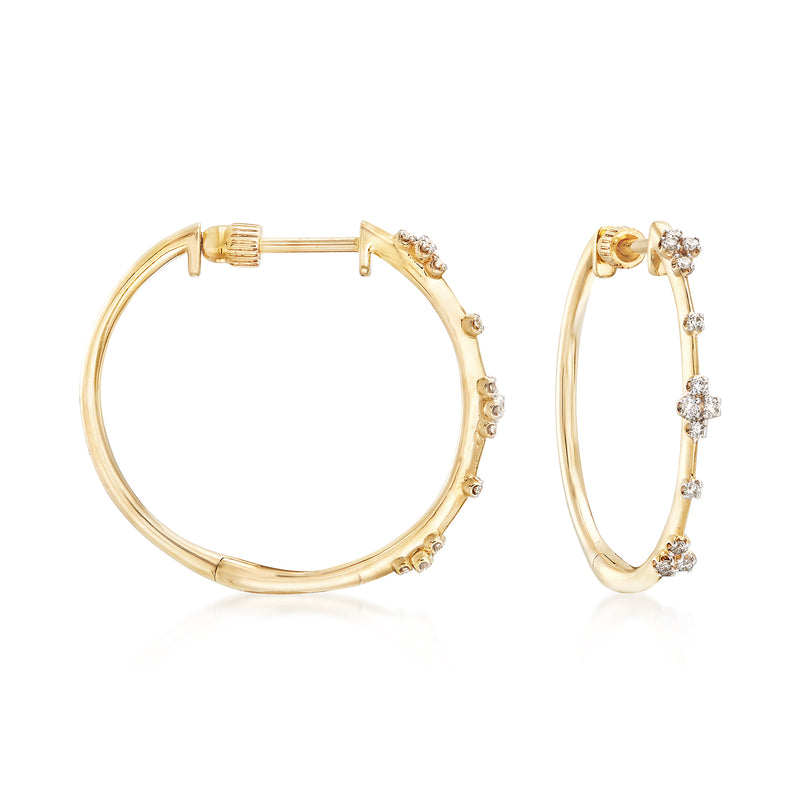 14kt yellow gold hoop earrings with small diamond station drops